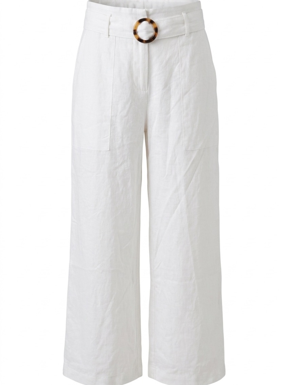 Zac & Rachel White Cropped Wide-Leg Pants with Tortoiseshell Buckle